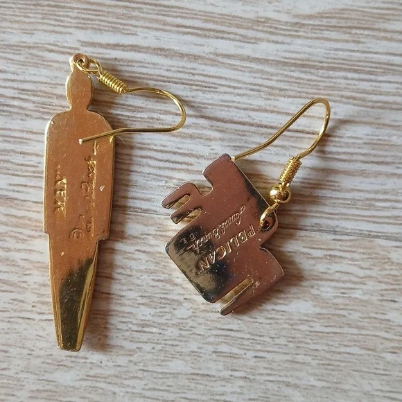 Vintage Laurel Burch Cloisonné Earrings 'Man & Pelican' Dangle French Ear Wires - Picture 5 of 9